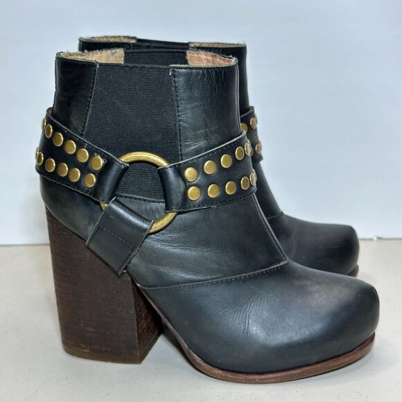 Jeffrey Campbell X Solestruck Studded Harness Block Heel Boots Black Women's 6M - Picture 6 of 13